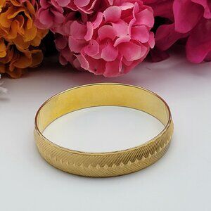 Vintage Monet Gold Tone Etched Bangle Bracelet 8" Statement